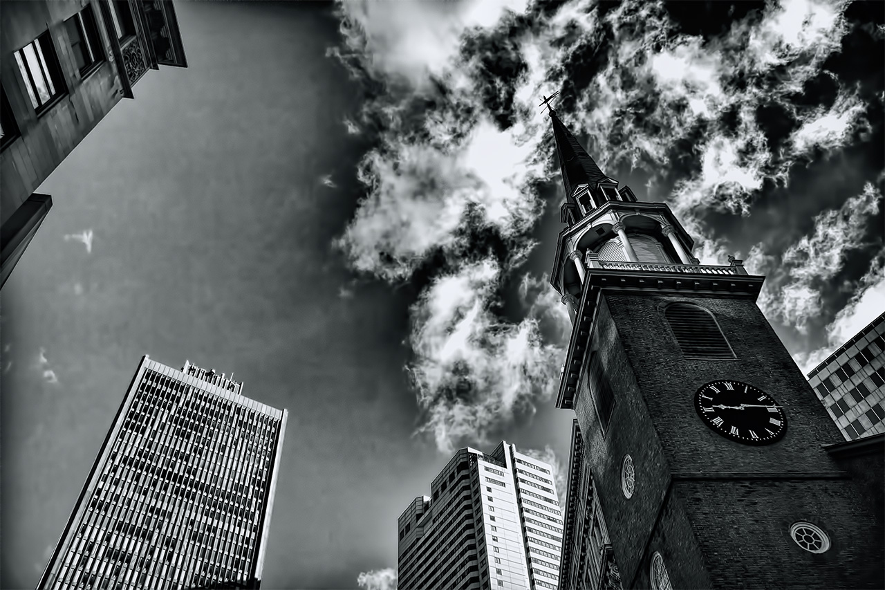 Clock tower of the Old South Meeting House in Boston, Massachusetts